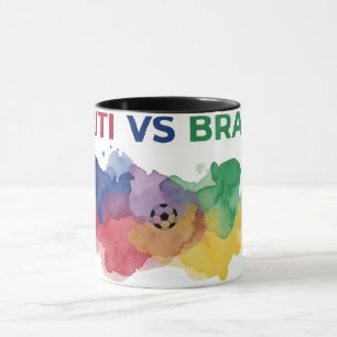 Haiti vs Brasil Vattenfärgskarta Flagga Fotbollsmu Mugg