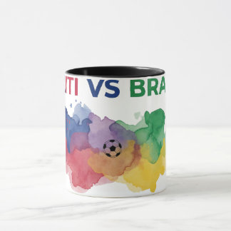 Haiti vs Brasil Vattenfärgskarta Flagga Fotbollsmu Mugg