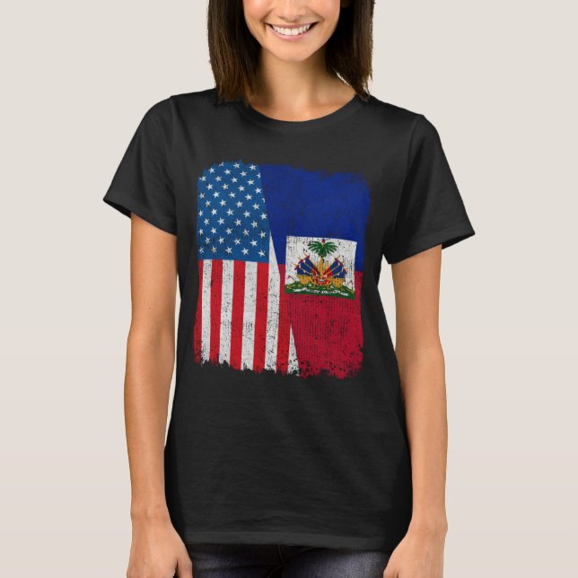 Haitian American Flag Half USA Haiti Root Proud T Shirt (Framsida)