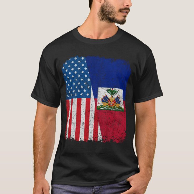 Haitian American Flag Half USA Haiti Root Proud T Shirt (Framsida)