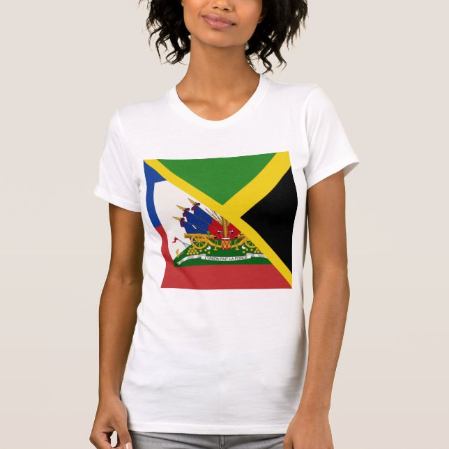 Haitian Jamaican Flagga | Halva Jamaica Haiti T Shirt (Framsida)