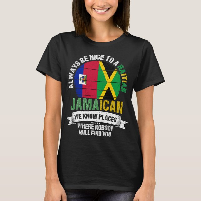 Haitian Jamaican känner Ställen Jamaica Flagga T Shirt (Framsida)