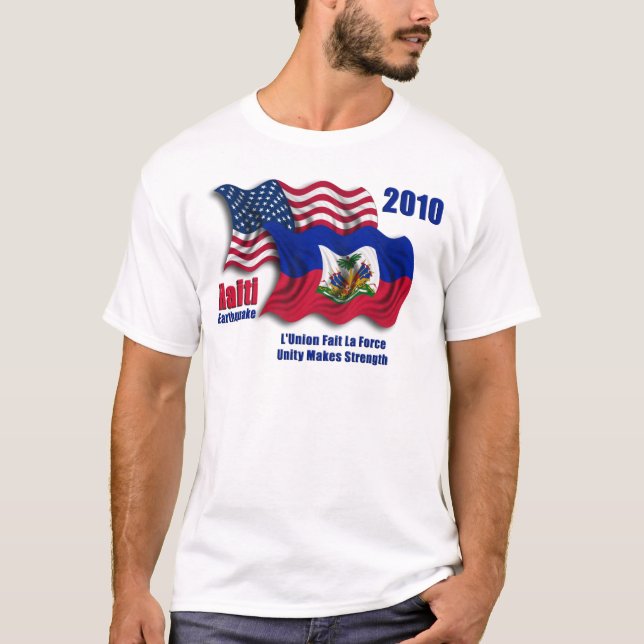 Haitier & amerikan som vinkar flaggor för Haiti T-shirt (Framsida)