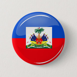 Haitier flagga för glansig runda knapp