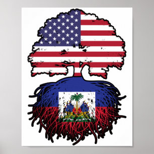 Haitis amerikanska amerikanska Träd Roots Flagga Poster