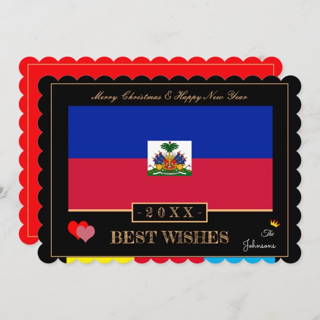 Haitis Flagga & Gott nytt år/Best Önskemål Card Ar Julkort (Fram/baksida)