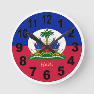 Haitis Flagga & Haiti Clock, stort antal/emblem Rund Klocka