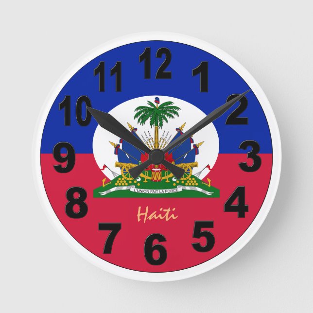 Haitis Flagga & Haiti Clock, stort antal/emblem Rund Klocka (Framsida)