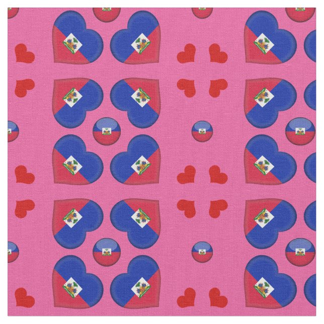 Haitis Flagga & Haiti Heart mode Fabric Tyg (Närbild)