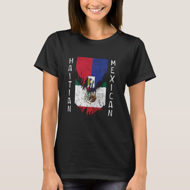 Haitis mexikanska Flaggor rippade Torn Haiti Mexik T Shirt (Framsida)