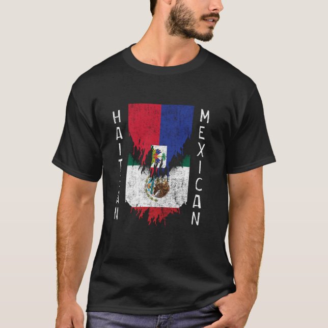 Haitis mexikanska Flaggor rippade Torn Haiti Mexik T Shirt (Framsida)