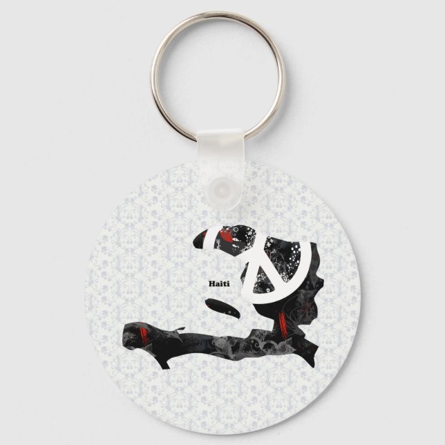 Haitis Trendig Fredstecken med Haitis karta Nyckelring (Framsida)