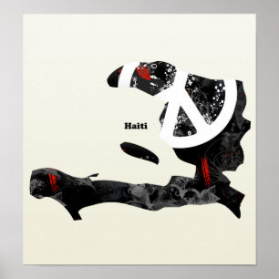 Haitis Trendig Fredstecken med Haitis karta Poster