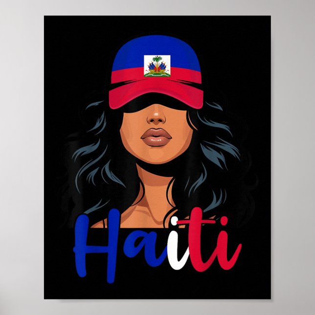Haitisk flicka Haiti Flagga Stolt Haitienne Kvinno Poster (Framsidan)