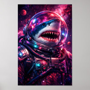 Haj Astronaut Rymddräkt Sci-Fi Konst Porträtt Poster