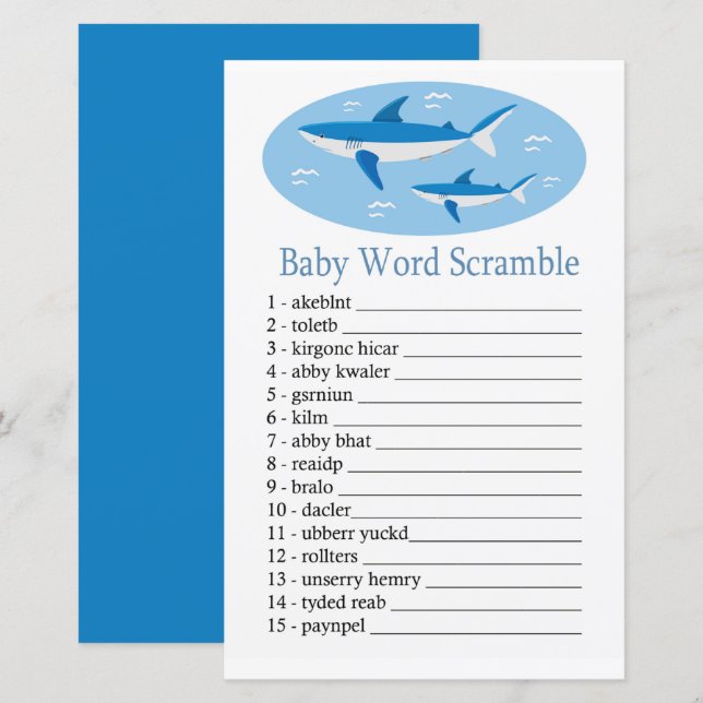 Haj Baby ordsammansattningsspel (Fram/baksida)