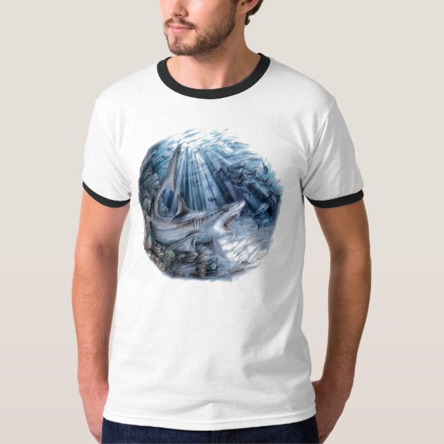 Haj - grå färgrev t shirt (Framsida)