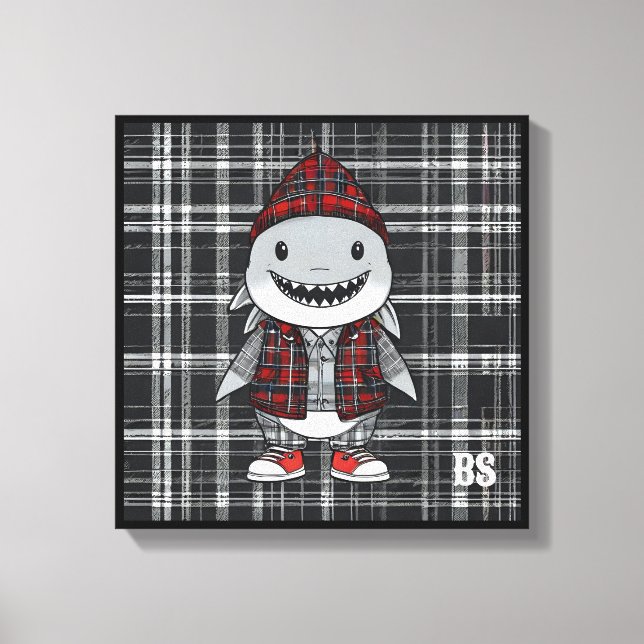 haj i Scottish Disguise - charming tartan shark Canvastryck (Framsida)