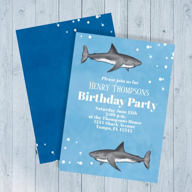 haj inbjudningar (Sharks birthday party custom invitations. )