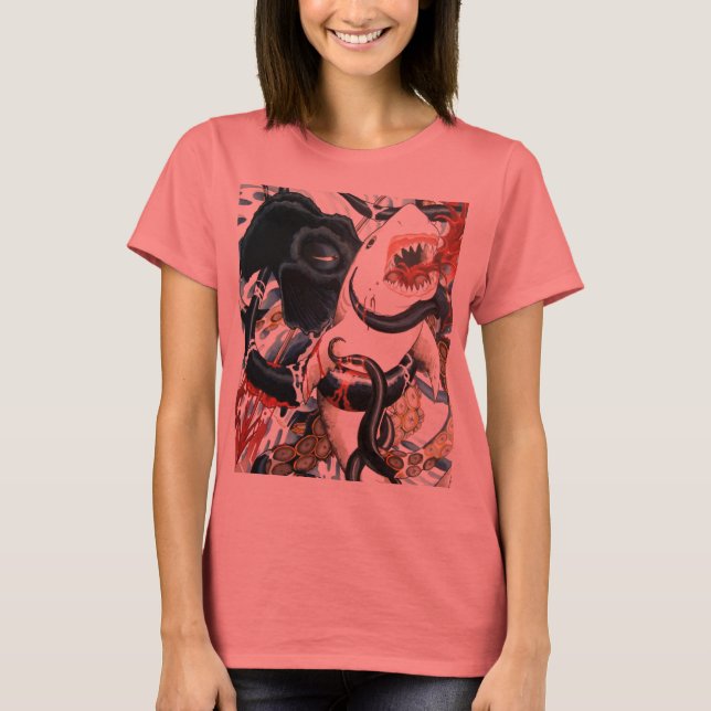 haj kontra bläckfisk t-shirt (Framsida)
