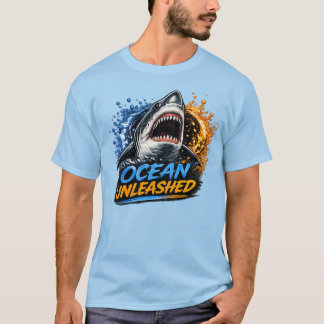 Haj Ocean Unleashed – Modig blå och orange stänk T Shirt