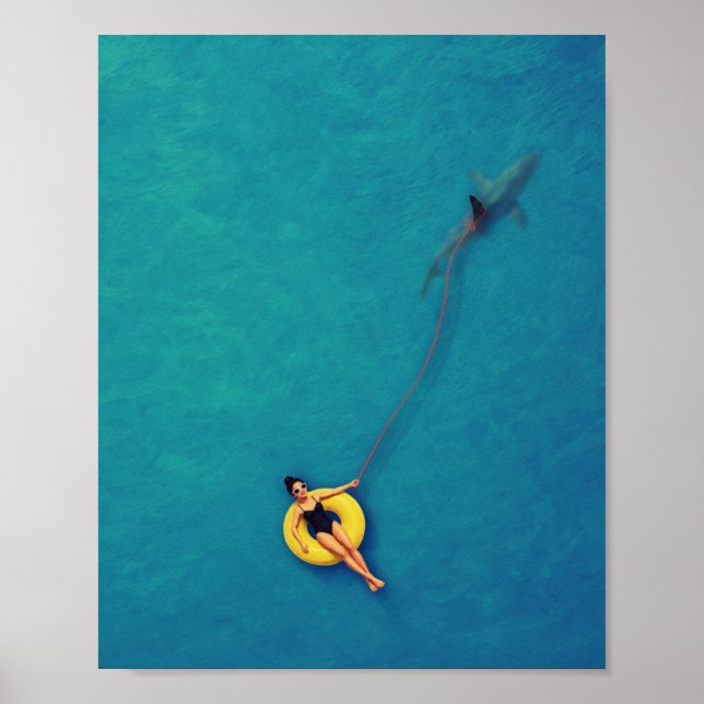Haj på koppel Ocean Pinup Konsttryck Poster (Framsidan)