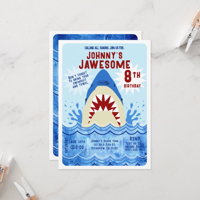 Haj Poolparty Inbjudningar (Fram/Back In Situ)