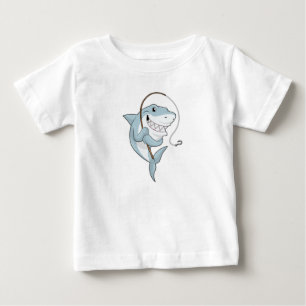 Haj som fiskare med fiskespö t shirt