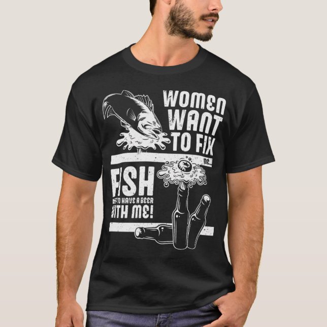 Haj som fiskare med fiskespö t shirt (Framsida)