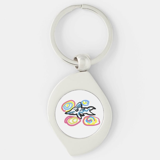 Haj sommar  swirl silverfärgad nyckelring (Framsidan)
