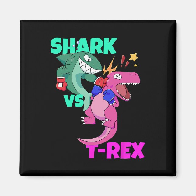 Haj Vs Dinosaur T Rex Boxningshandskar För Barn Po Magnet (Framsidan)