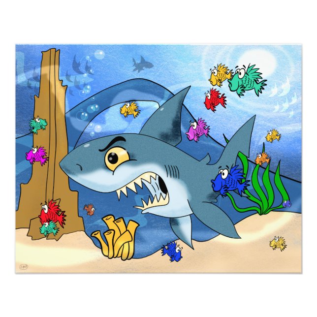 Hajar bland fisk fototryck (Framsidan)
