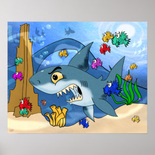 Hajar bland fisk poster