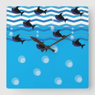 Hajar Blue Ocean Fish Kids Fyrkantig Klocka