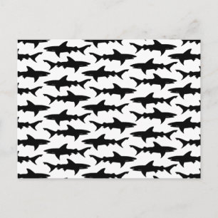 Hajar - Elegant Black and White Shark Mönster Vykort