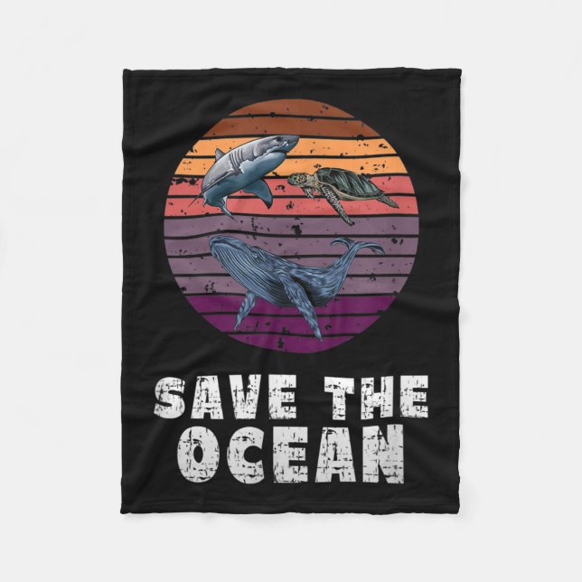 Hajar, havsköldpadda, val, miljöskydd fleecefilt (Framsidan)