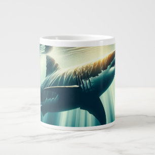 Hajar i djupblått hav och solljus jumbo mugg