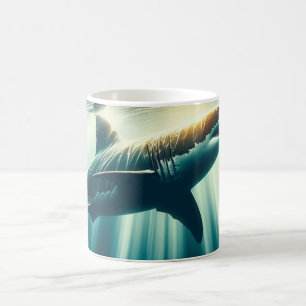 Hajar i djupblått hav och solljus kaffemugg