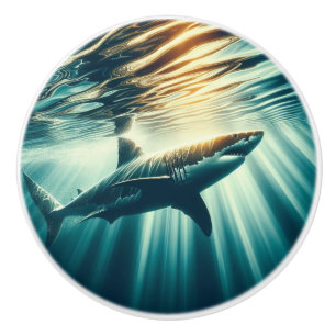 Hajar i djupblått hav och solljus knopp