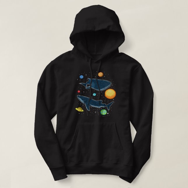 Hajar i Galaxy Funny Whale Shark Älskare Hoodie (Design framsida)