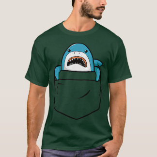 Hajar i Pocket Funny Pocket Shark Tecknad Des. T Shirt