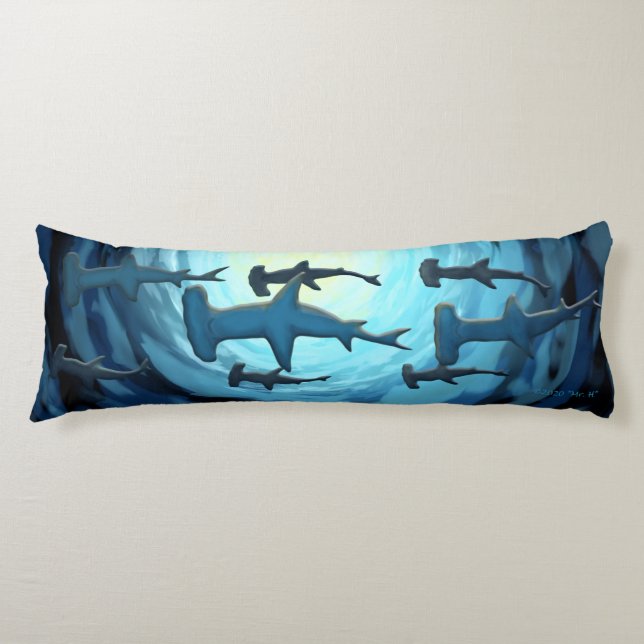 Hajar i Silhouette med Sol Boll Print Kroppskudde (Framsidan)