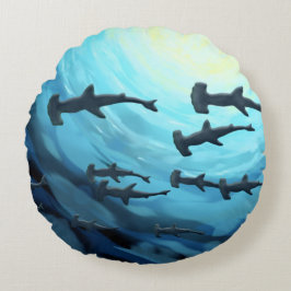 Hajar i Silhouette med Sol Boll Rund Kudde