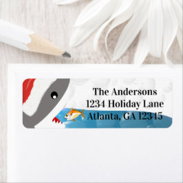 Hajar med Santa Hat Fish God Returadress Etikett