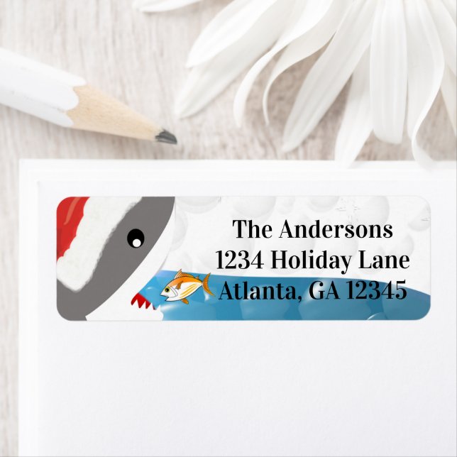 Hajar med Santa Hat Fish God Returadress Returadress Etikett (Insitu)