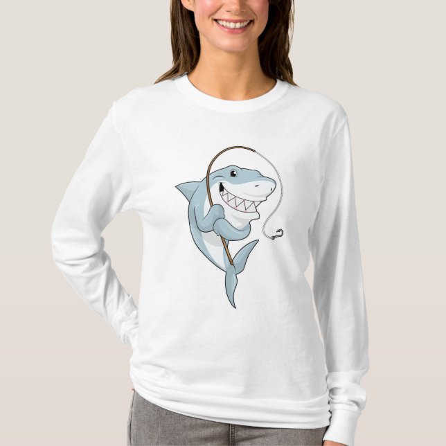 Hajar som Fisher med fiskspole T Shirt (Framsida)