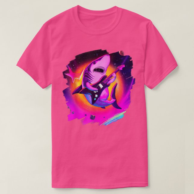 Hajar som spelar Guitar i Space Rymden-hajar T Shirt (Design framsida)