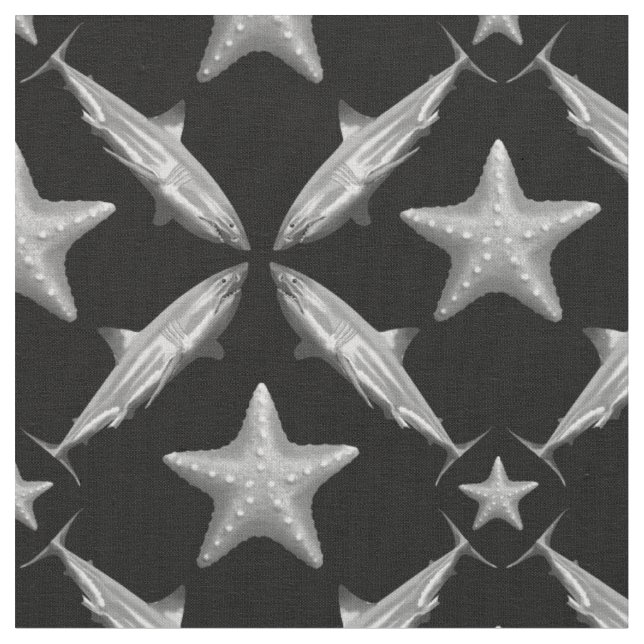 Hajar Starfish Ocean Life Nautical Coastal Black Tyg (Närbild)