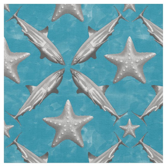 Hajar Starfish Ocean Life Nautical Coastal Blue Tyg (Närbild)
