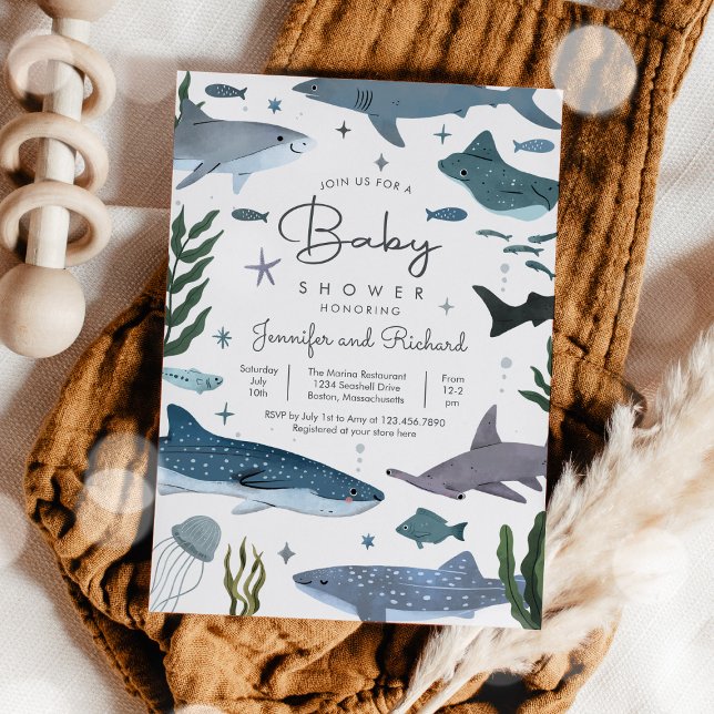 Hajar under Sea Ocean Animals Baby Shower Inbjudningar (Skapare uppladdad)